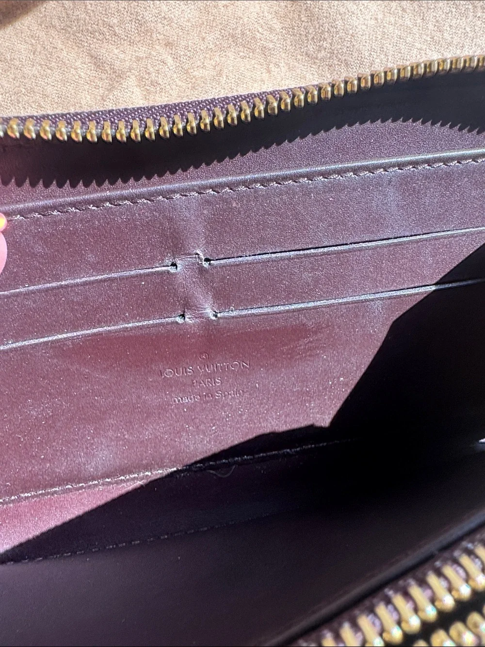 Louis Vuitton Vernis Patent Zip Wallet in Dark Brown